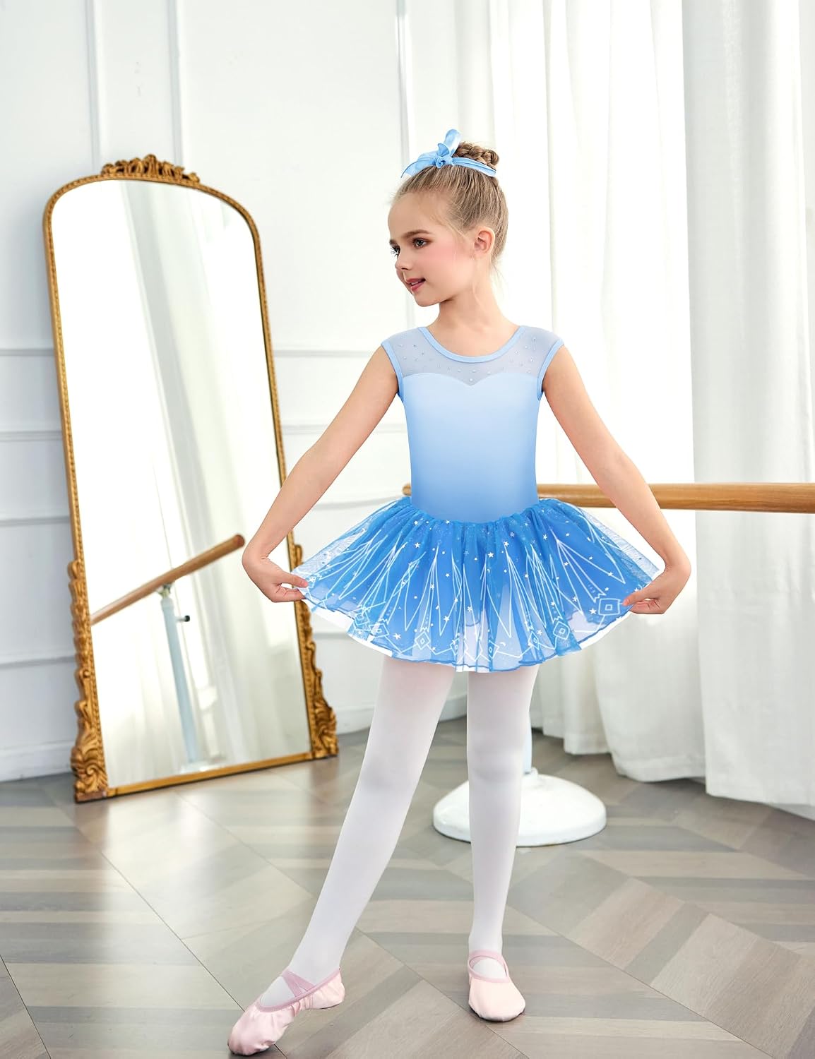 Zaclotre Girls Ballet Leotards Sparkly Sleevesless Mesh Dance Dress Tutu Ballerina Costume for Kids