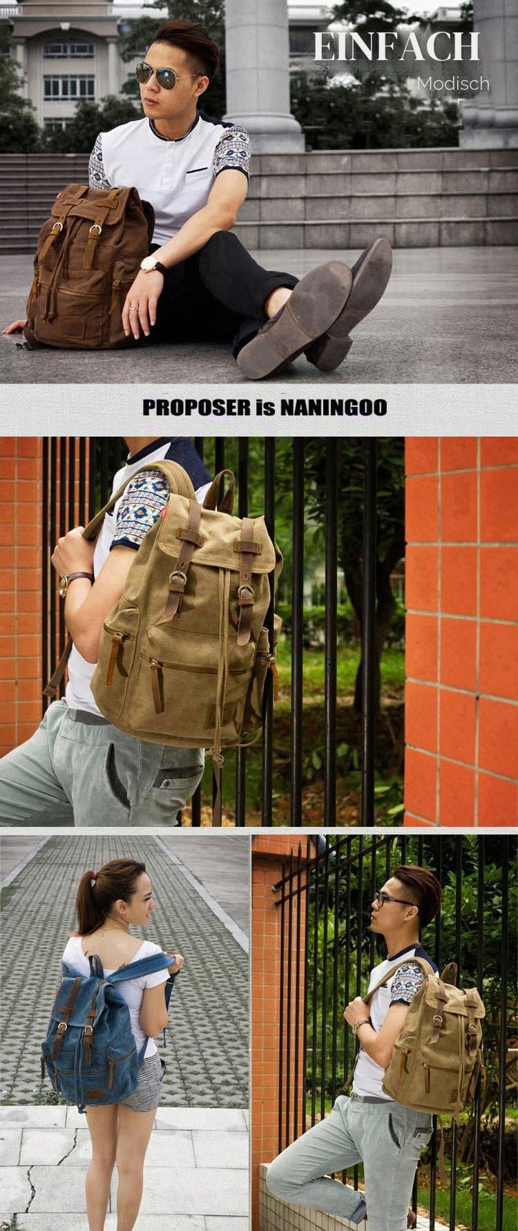 YuHan Unisex Vintage Casual Rucksack Canvas Rucksack Laptop Laptop Studenten Wandern Camping, braun, Mediam
