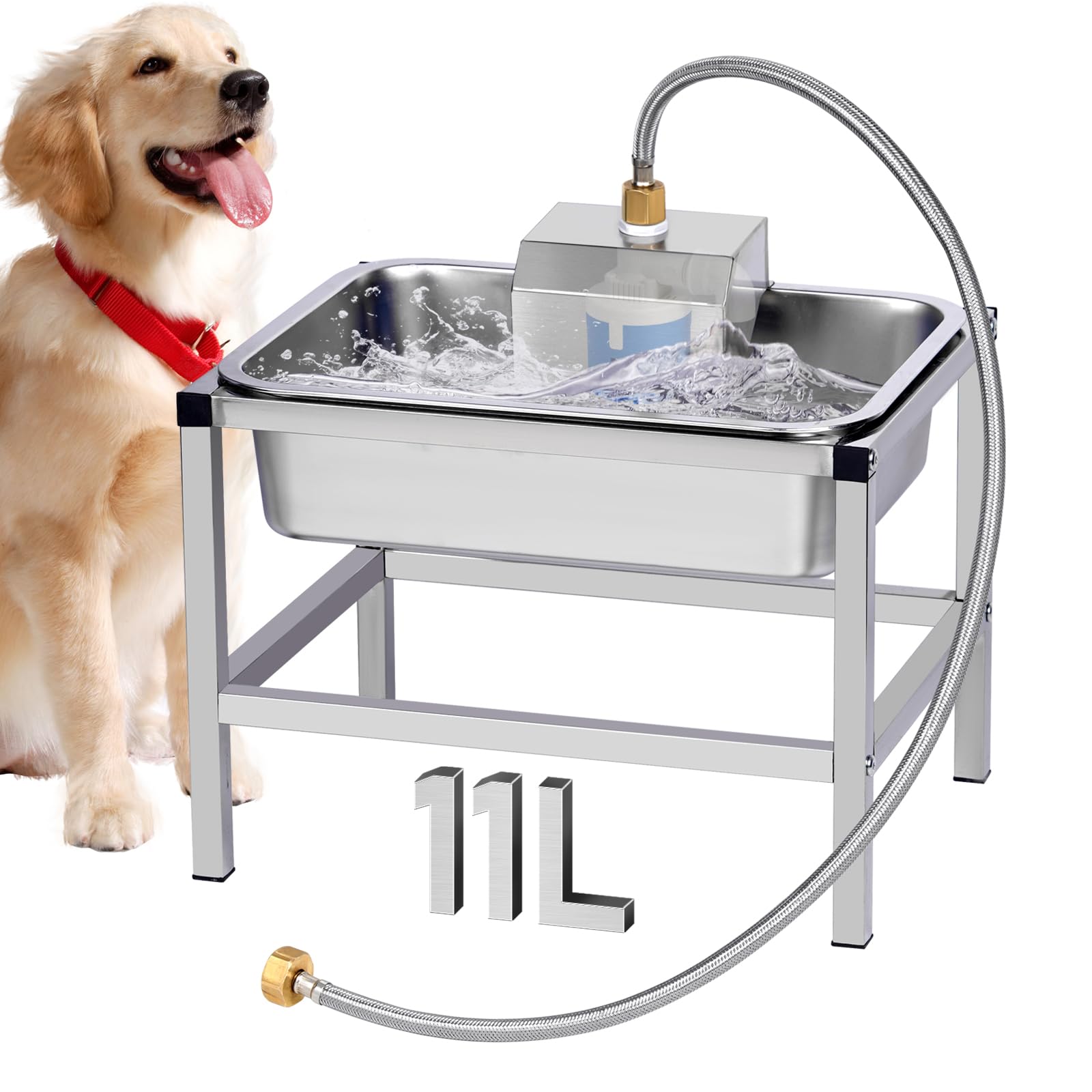 Abbeveratoio Automatico per Cani di Grossa Taglia, Ciotola per Cani Rialzata con Supporto, Abbeveratoio per Animali Domestici in Acciaio Inox da 11 L con Valvola a Galleggiante per Bestiame e Capre