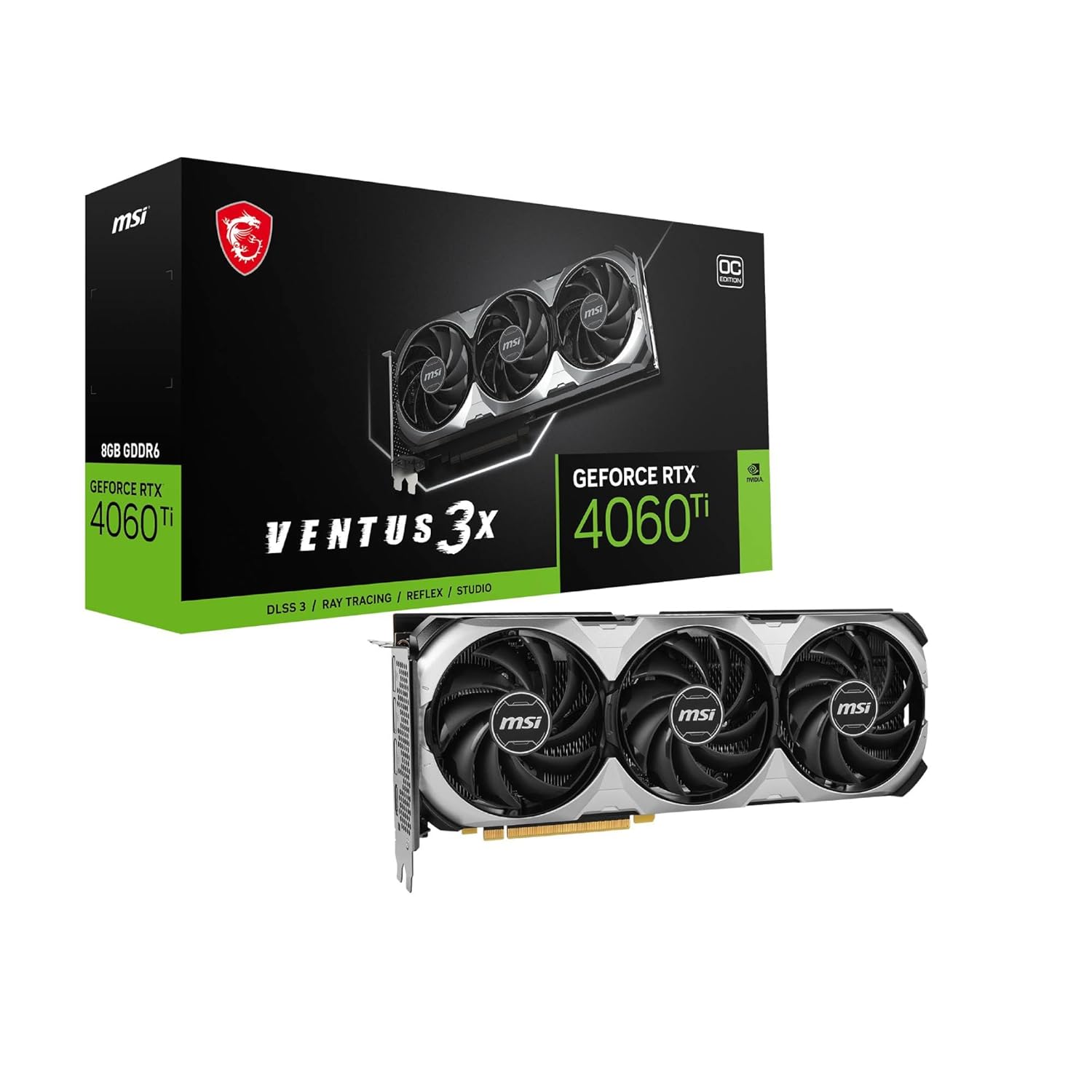 MSI GeForce RTX 4060 Ti VENTUS 3X E 8G OC Graphic Card – NVIDIA GeForce RTX 4060 Ti GPU, 8GB GDDR6 128-Bit Memory, 18 Gbps Memory, PCI Express 4 Interface, Up to 2565 MHz, TORX FAN 4.0 – PCIe
