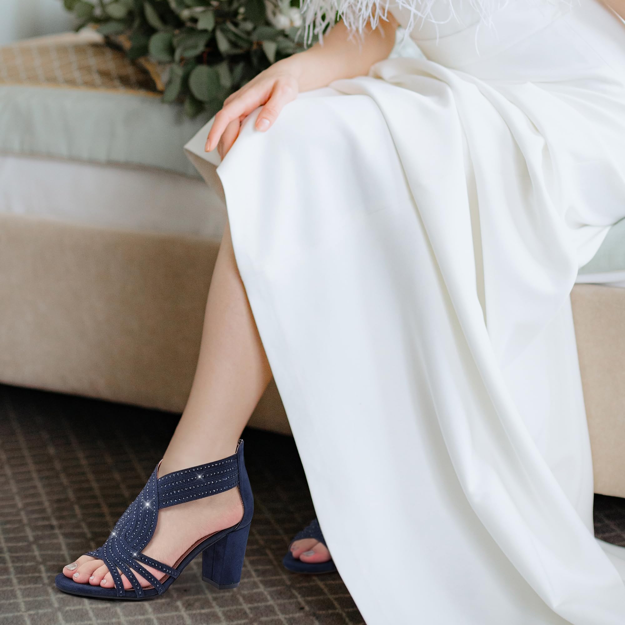 Photo 1 of [SIMILAR ITEM] Gufobela Heels for Women Chunky Rhinestone Block Heeled Sandals Sparkly Open Toe Formal Dressy Shoes Wedding Prom Homecoming Hoco (1122 Navy 7.5)