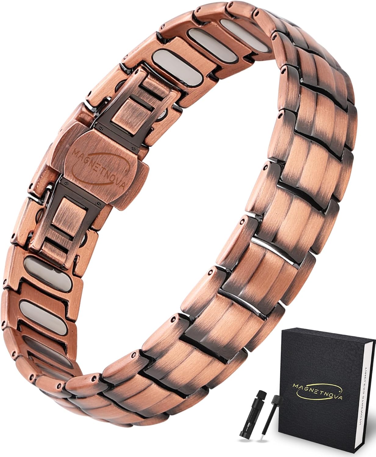 Patriotic Design Magnetic Bracelets for Men, Ultra Strength 99.9% Pure Copper Bracelet with 5000 Gauss Magnets, Adjustable Size with Sizing Tool & Gift Box