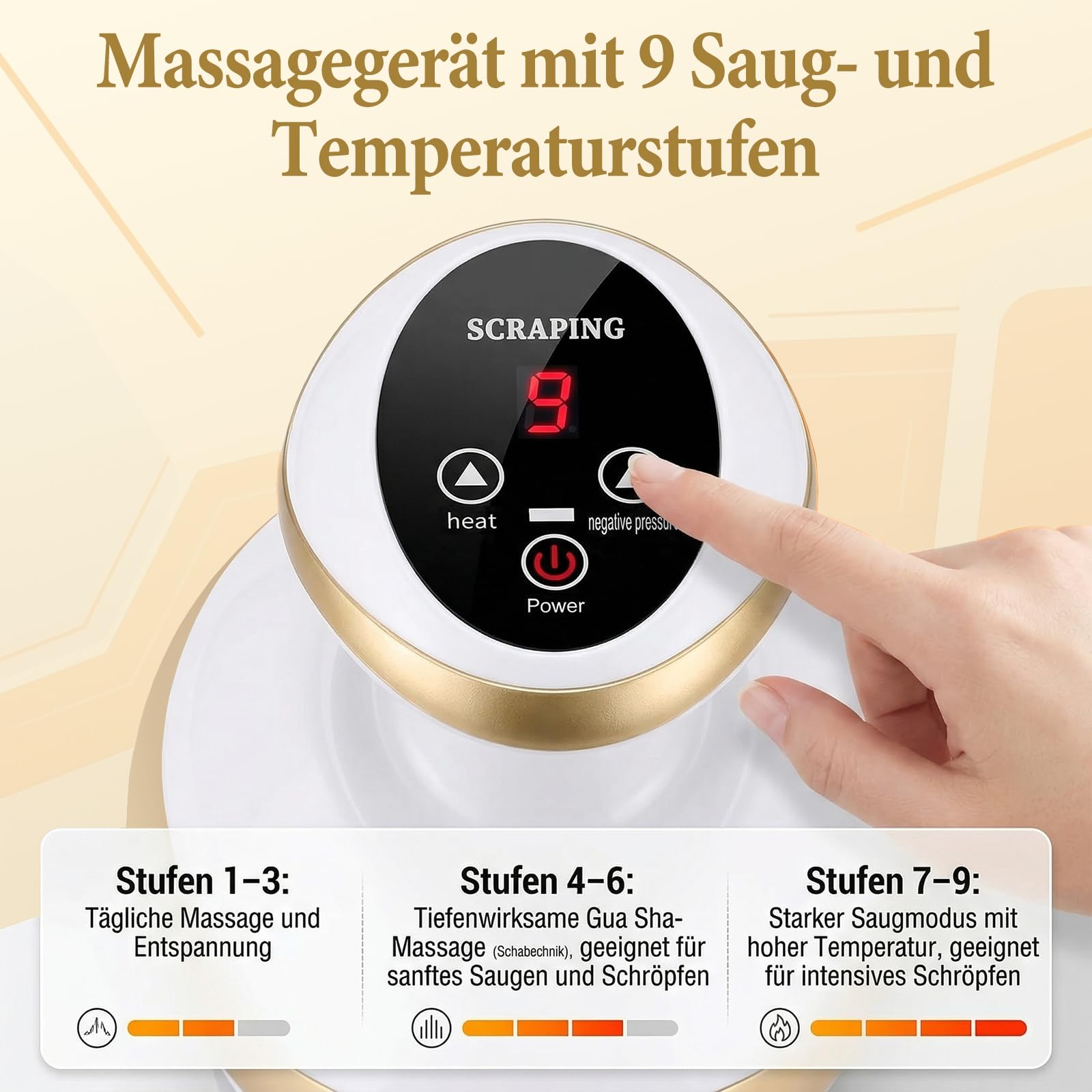 Cellulite Massagegerät, Schröpfgerät Elektrisch mit Vakuum, Gua Sha, Rotlicht und Blaues Licht, 9 Stufen für Ganzer Körper