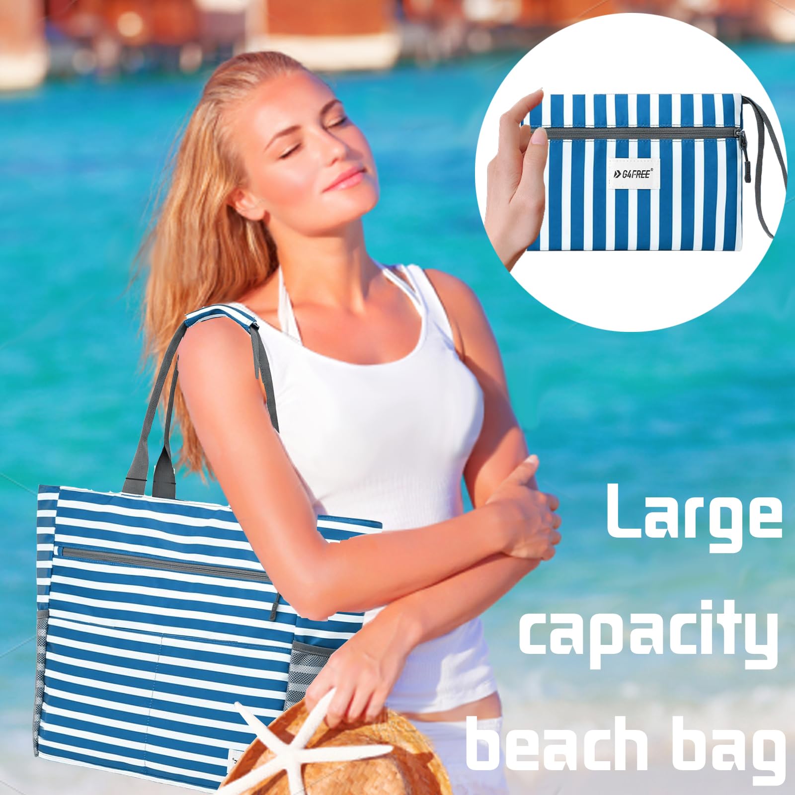 LUKIUP Bolsa de playa de la familia, XL con mini bolsa de baño, bolsa de la compra para viajes, compras y uso diario (negro)