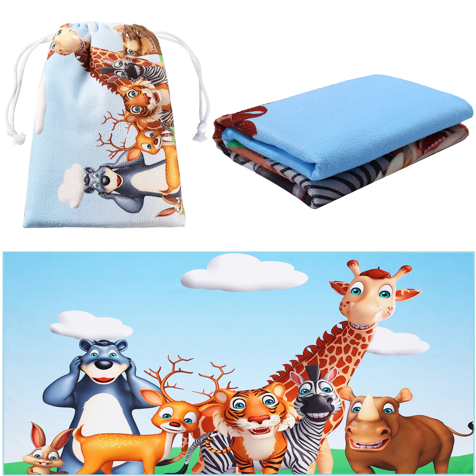 Beach Towel for Kids - 30 x 60 Inches Giraffe and Bear Microfiber Beach Towels, Oversized Bath/Pool/Camping/Travel/Beach Towel for Boys & Girls, Thick, Soft & Absorbent