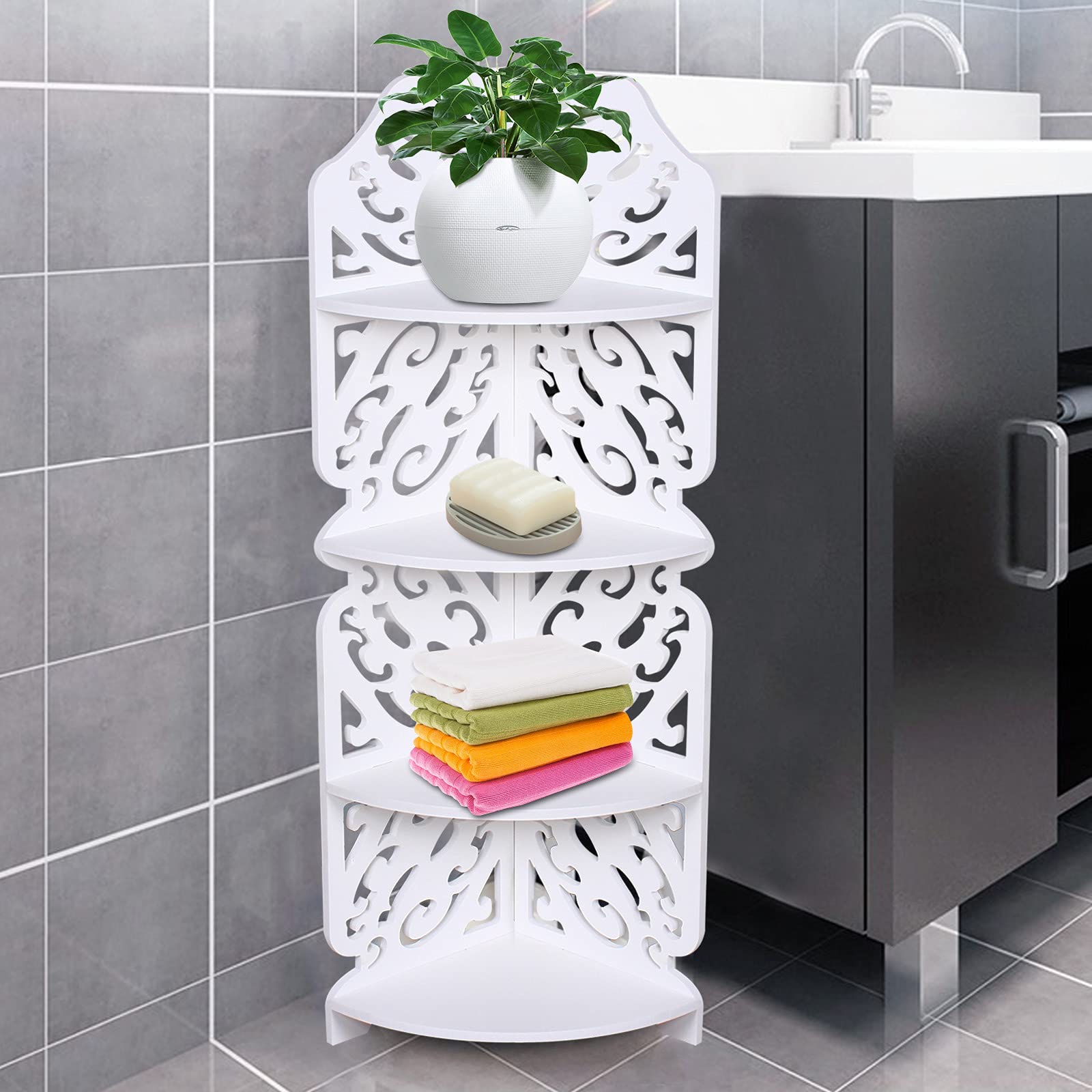 Étagère de douche d'angle à 4 niveaux gain de place pour petits espaces de bain