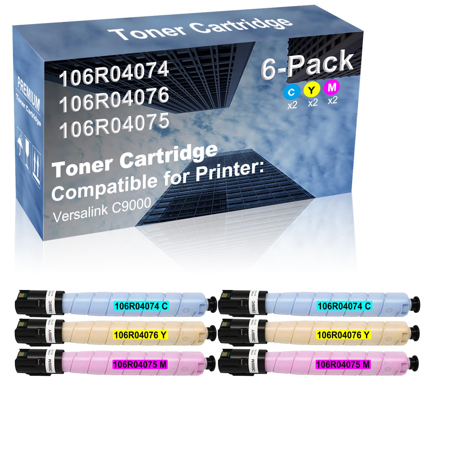 6-Pack (2C+2Y+2M) Compatible Versalink C9000 Printer Toner Cartridge High Capacity Replacement for 106R04074+ 106R04076+ 106R04075 Toner Cartridge