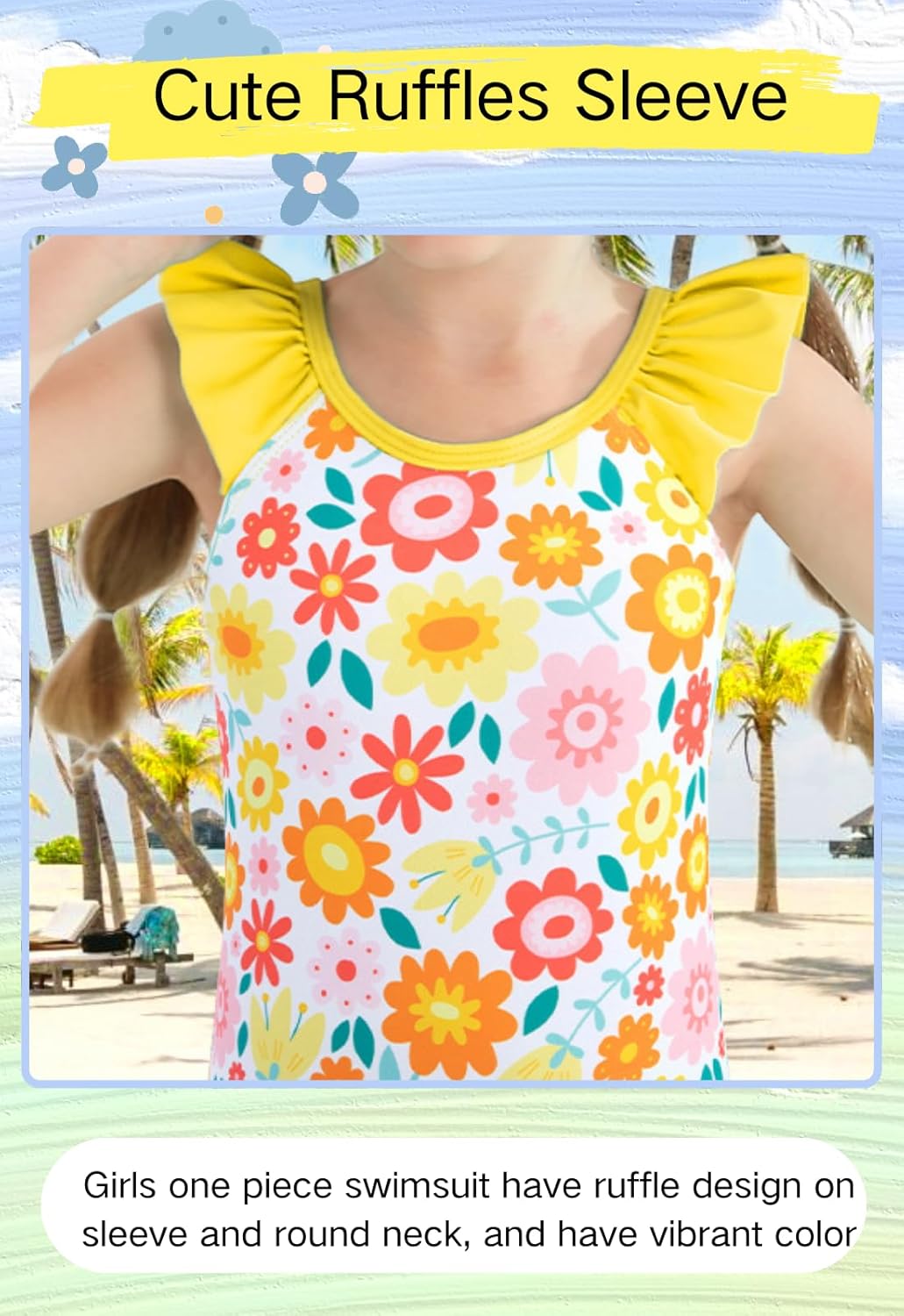 DAXIANG Girls Ruffles One Piece Swimsuits Quick Dry Beach Sport Swimwear Toddler Kids Mermaid Unicorn Bathing Suit 4-10 Years - Image 3