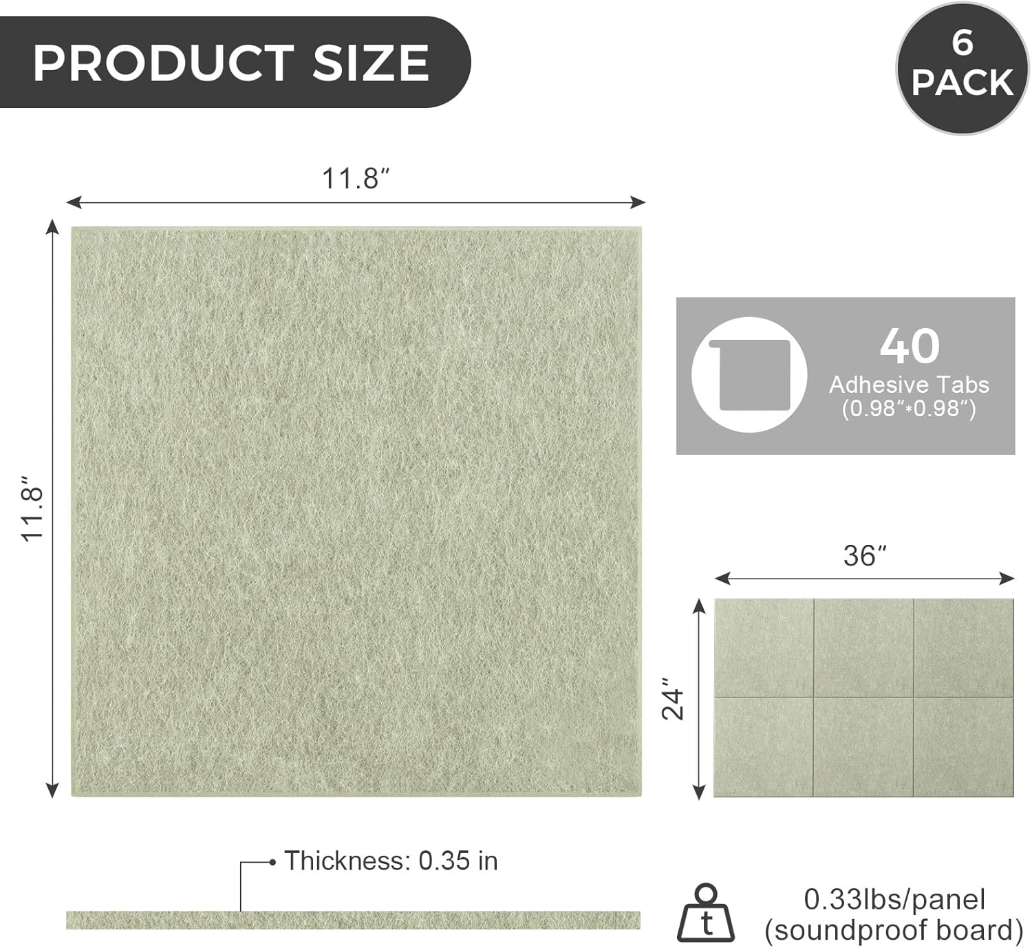 Large Felt Bulletin Board Tiles 36" x 24" Cork Board Alternative 6 Pack with 40 Adhesive Tabs Felt Wall Tiles Cork Boards for Walls Thick Slat Wall Panels for Home Office Classroom Decor