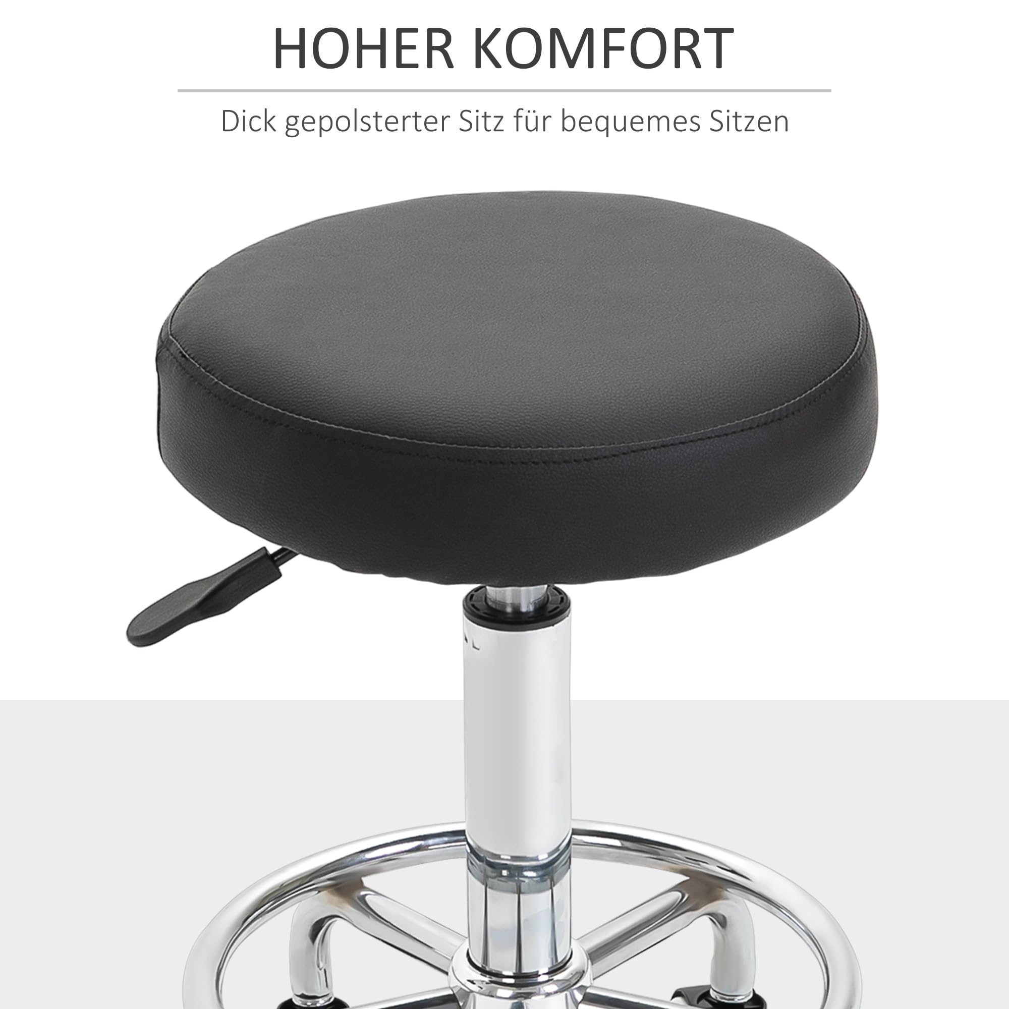 Vinsetto Rollhocker Höhenverstellbar mit Fußring Schwarz Ø42 x 50-64 cm