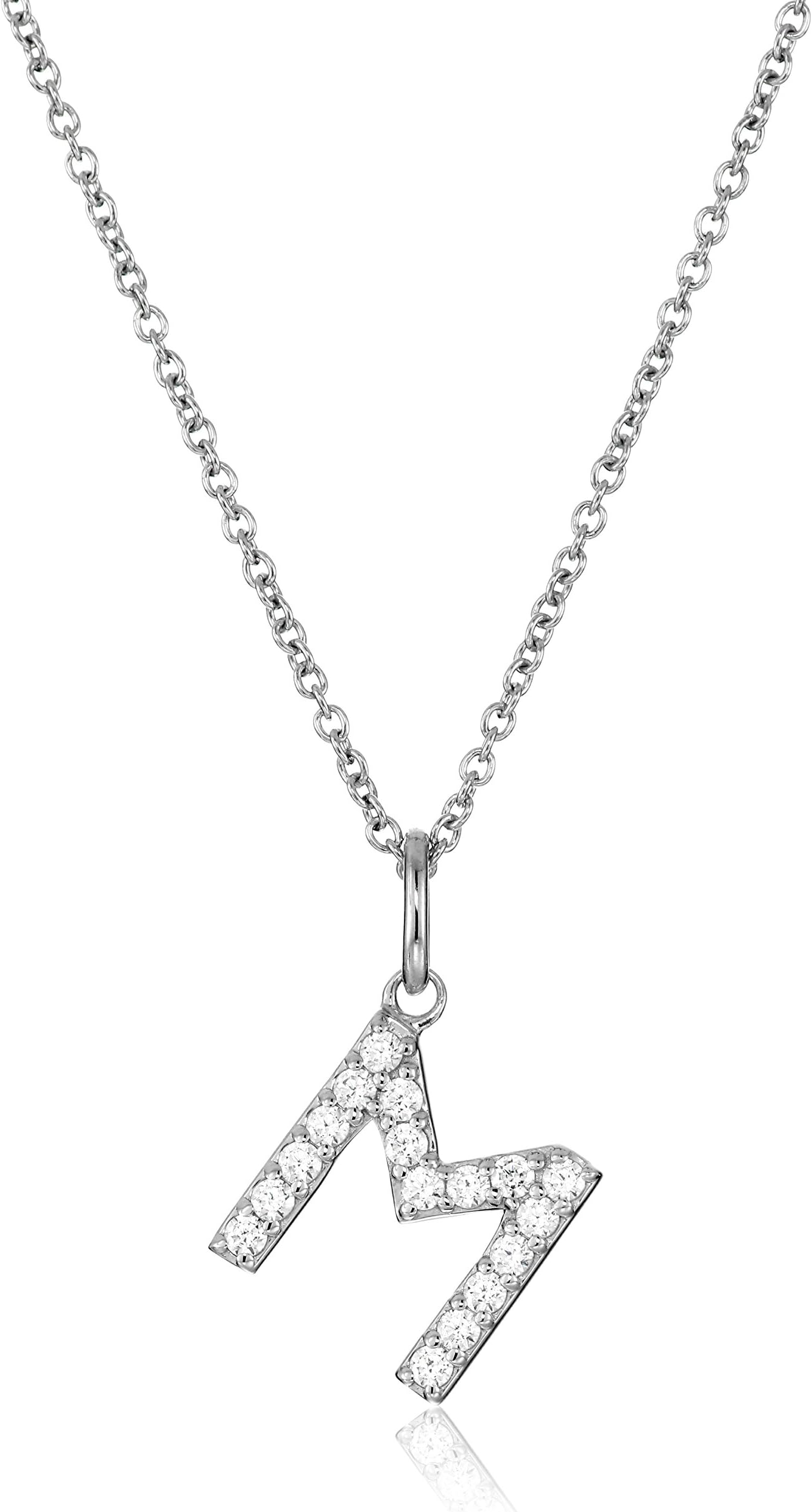 Amazon CollectionPlatinum Plated Sterling Silver Infinite Elements Cubic Zirconia Initial Pendant Necklace, 18"