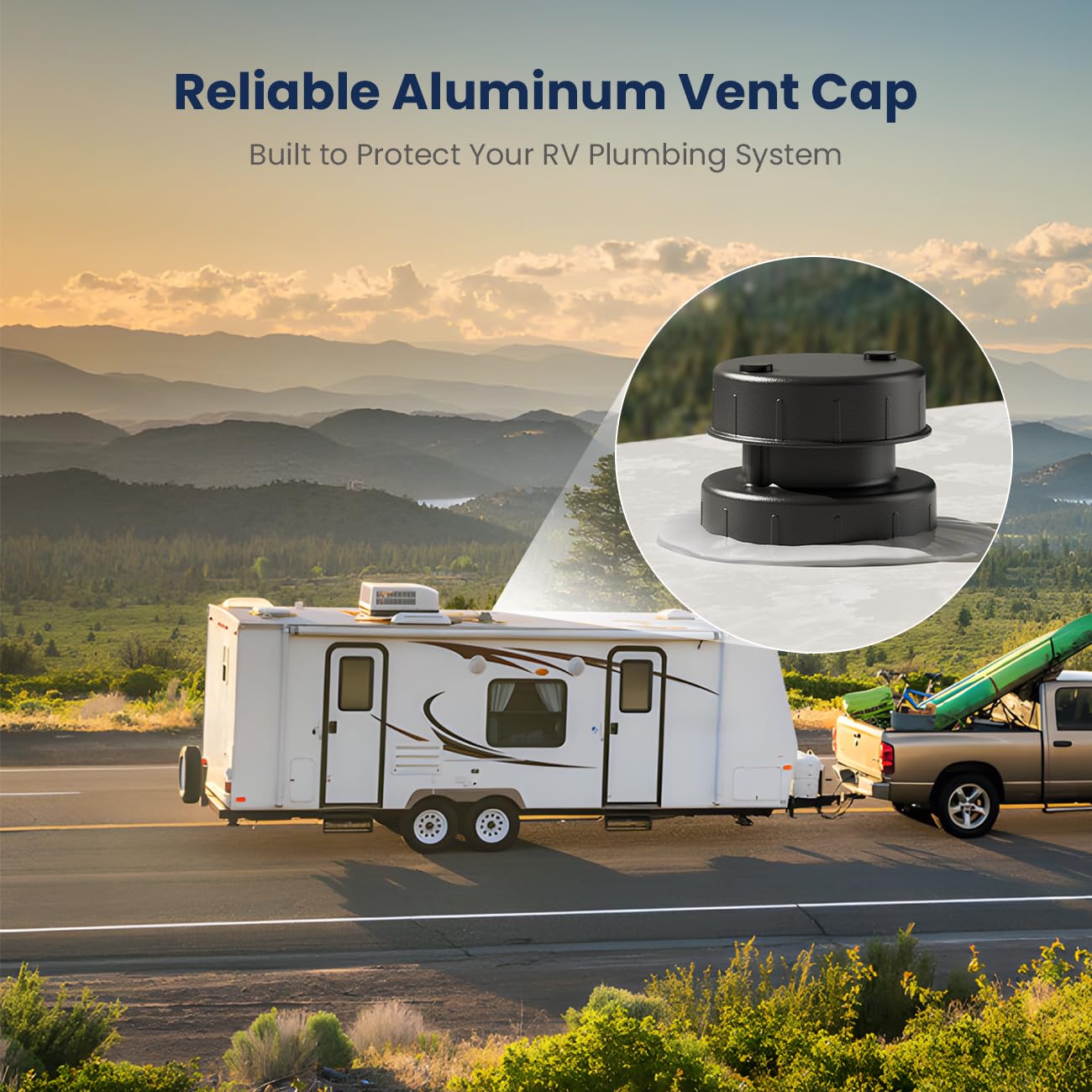 Safoner Paquete de 2 cubiertas de ventilación de techo de aluminio para caravanas, repuesto de alcantarillado de fontanería de techo para tapas de plástico, accesorios exteriores para remolques,