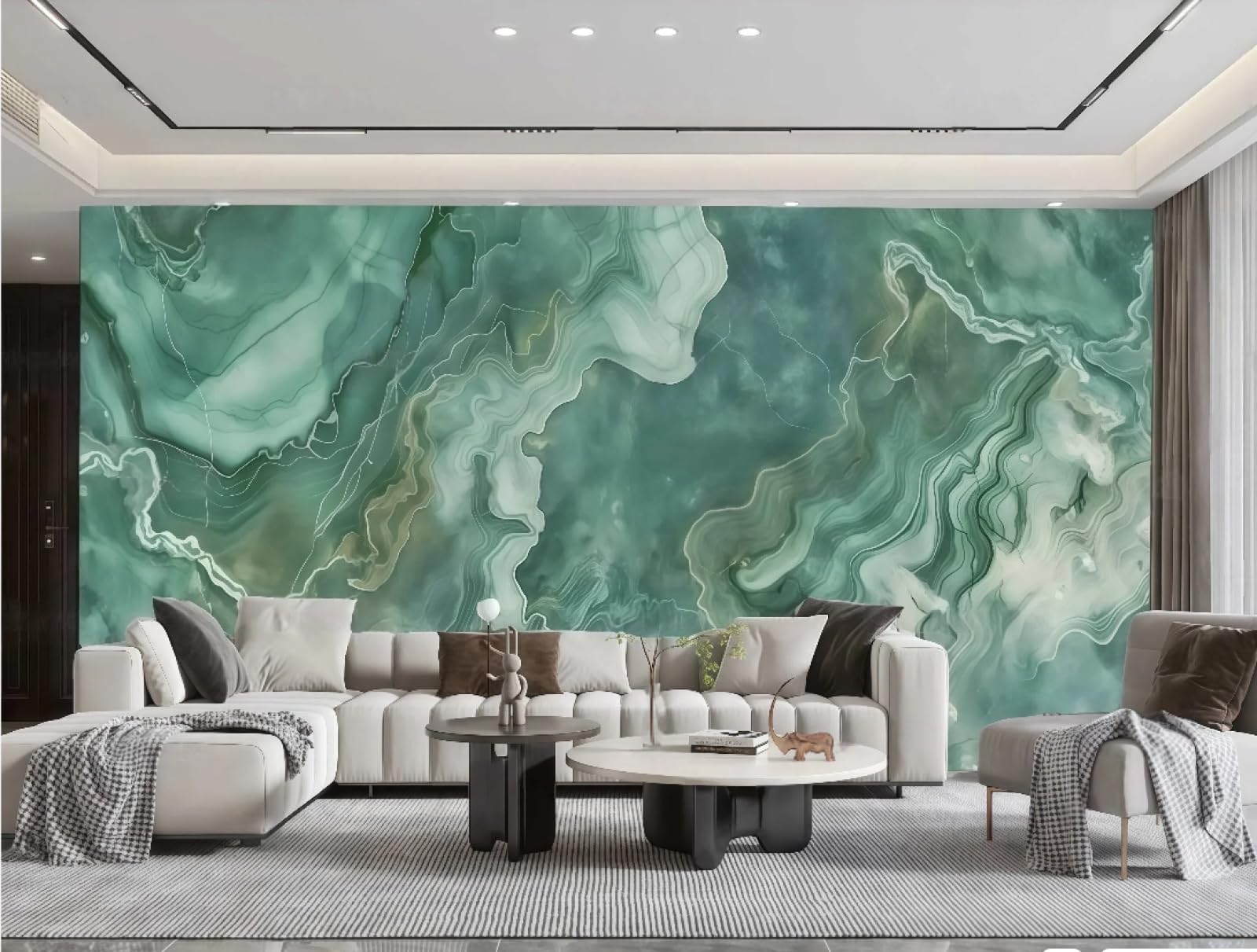 Tapeta Nowoczesna Minimalistyczna Oliwkowa Sztuka Falista Tłoczenie Skały Jasnozielony Marmurowy Wzór TV Sofa Tło Ściana Tapeta Salon Restauracja Kawiarnia Mural, 3D, 250 x 175 cm