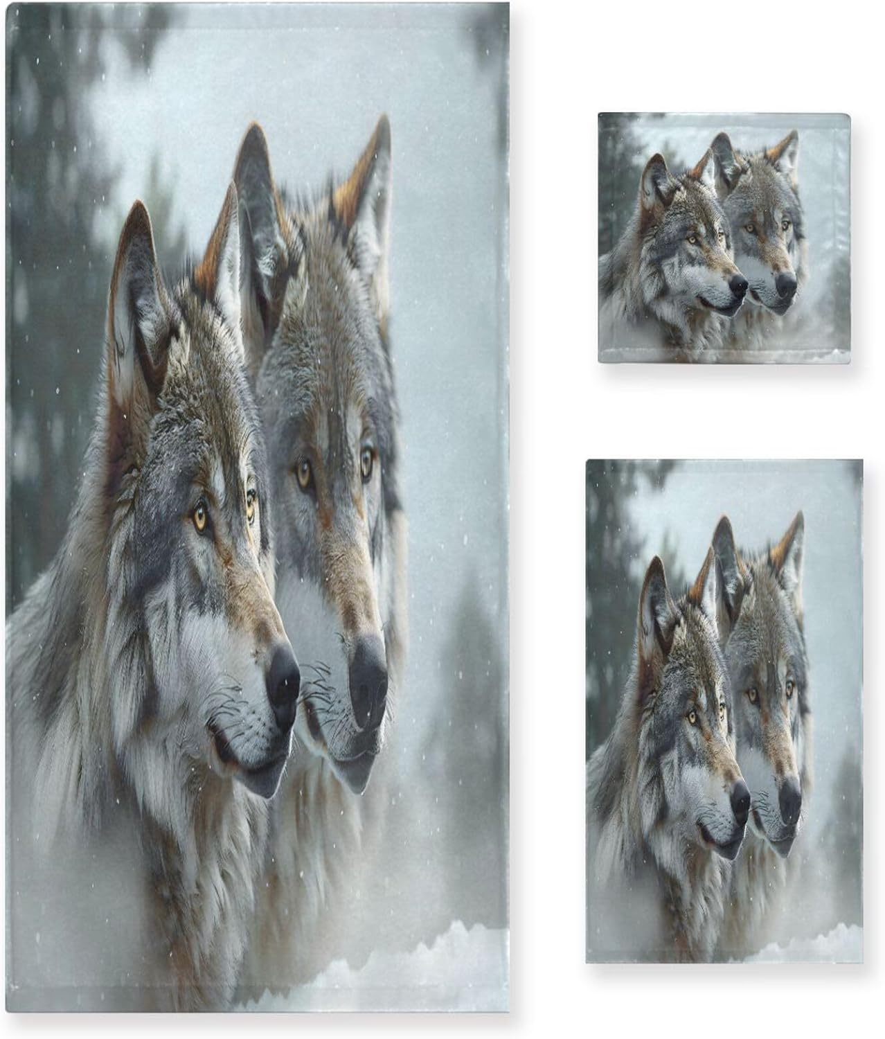 ALAZA Wolves in Winter Bath Towel Set Luxury Decorative Set of 3, 1 Bath Towel 1 Hand Towel 1 Washcloth Soft Multipurpose for for Bathroom Hotel Gym Yoga Spa