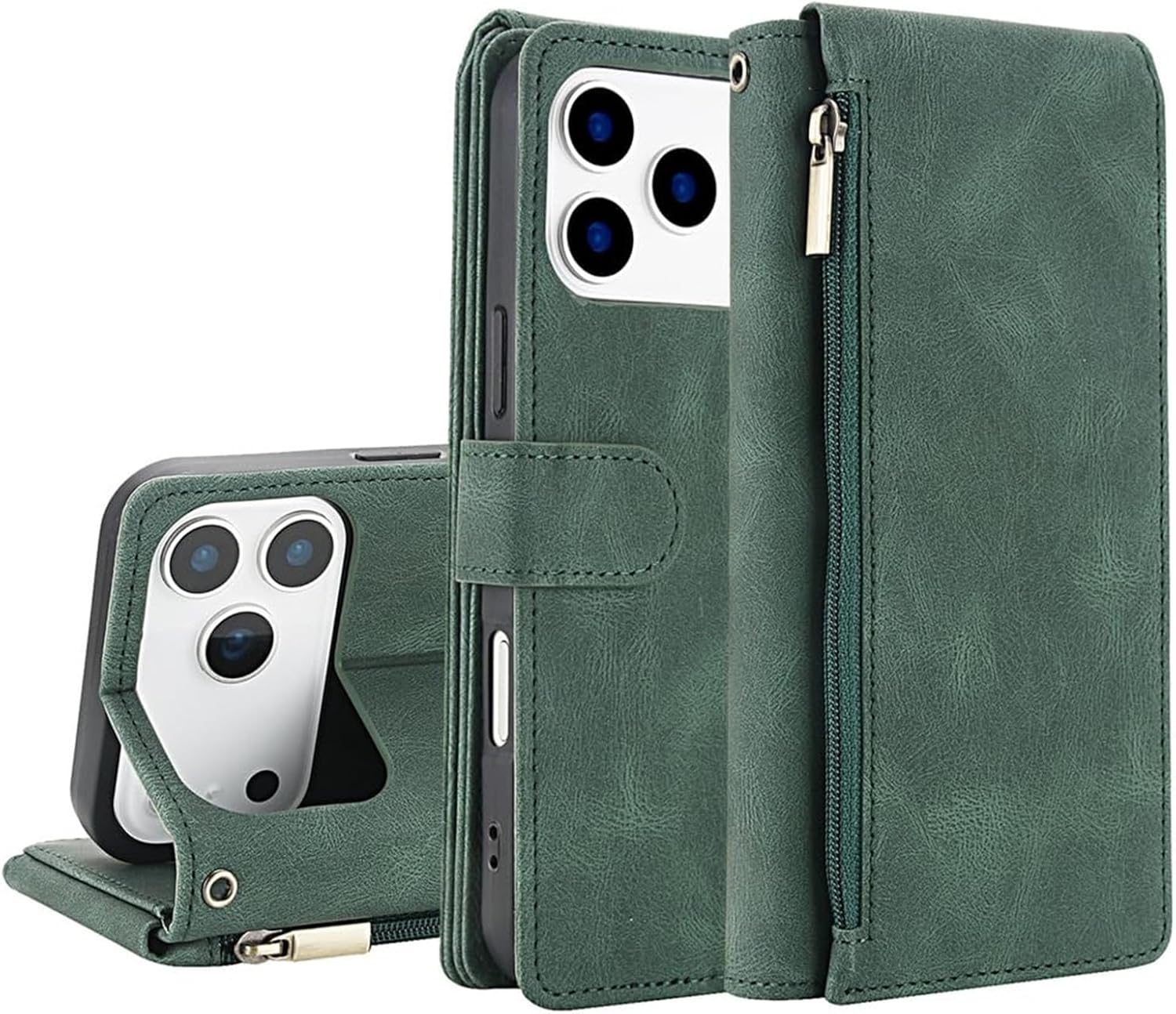 Leather Frosted Wallet Folio Case for iPhone 17/17 Air/17 Pro/17 Pro Max, Slim Stand Cover with Detachable Wristband & Soft Edge(Orange,17 Pro)