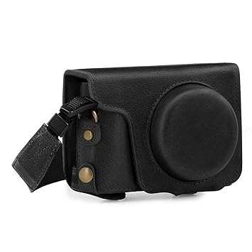 Megagear MG1435 Panasonic Lumix DC-ZS200, TZ200 Ever Ready Genuine Leather Camera Case and Strap, Black