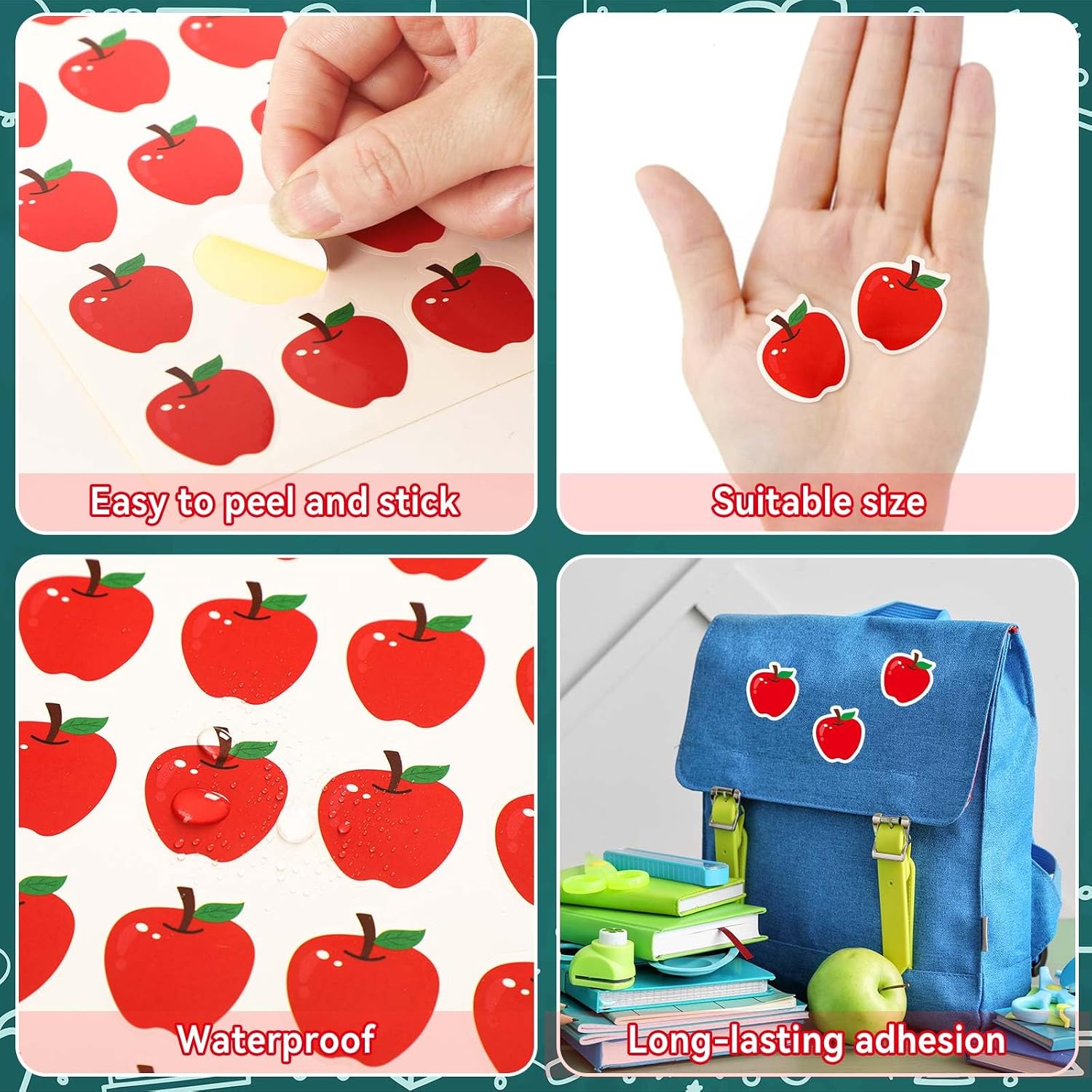 JULMELON 576 PCS Apple Stickers for Kids Teachers Small Red Bulk Classroom image 3