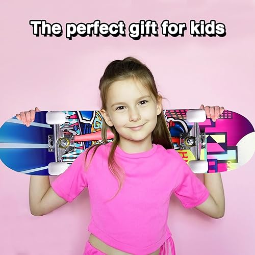 Miniatura 8 de Patinetas para principiantes, niños, niñas y adultos, 31 x 8 pulgadas, arce de 7 capas, cóncavo de doble patada, fascinante fresco, sólido y duradero