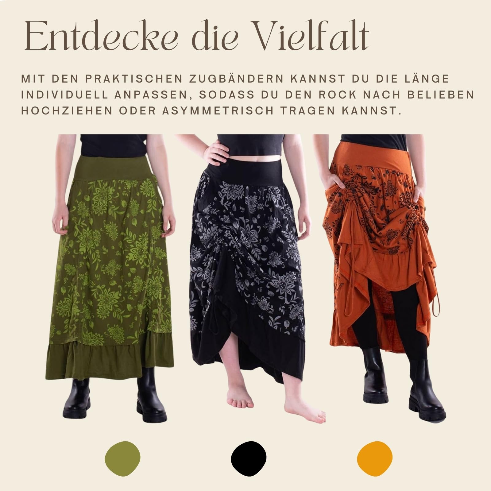 Vishes Damen längenverstellbarer Maxi-Rock I Handgefertigt aus 100% Baumwolle I Ideal für Jede Gelegenheit I Nachhaltige Alternative Bekleidung