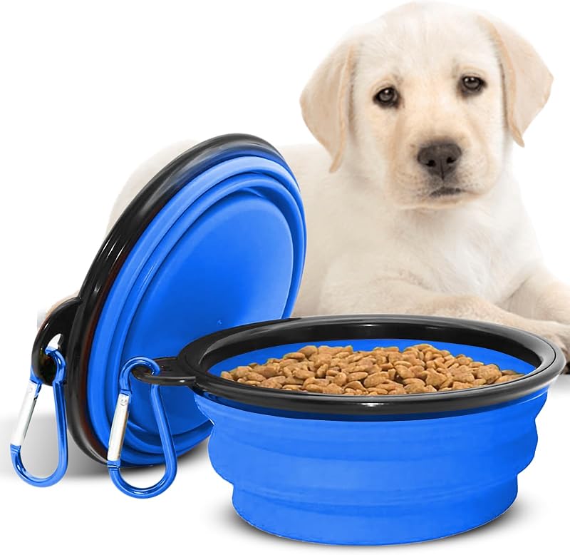 Tigela para Viagem Dobrável para Cães Chef Kitty Azul — 355 mL