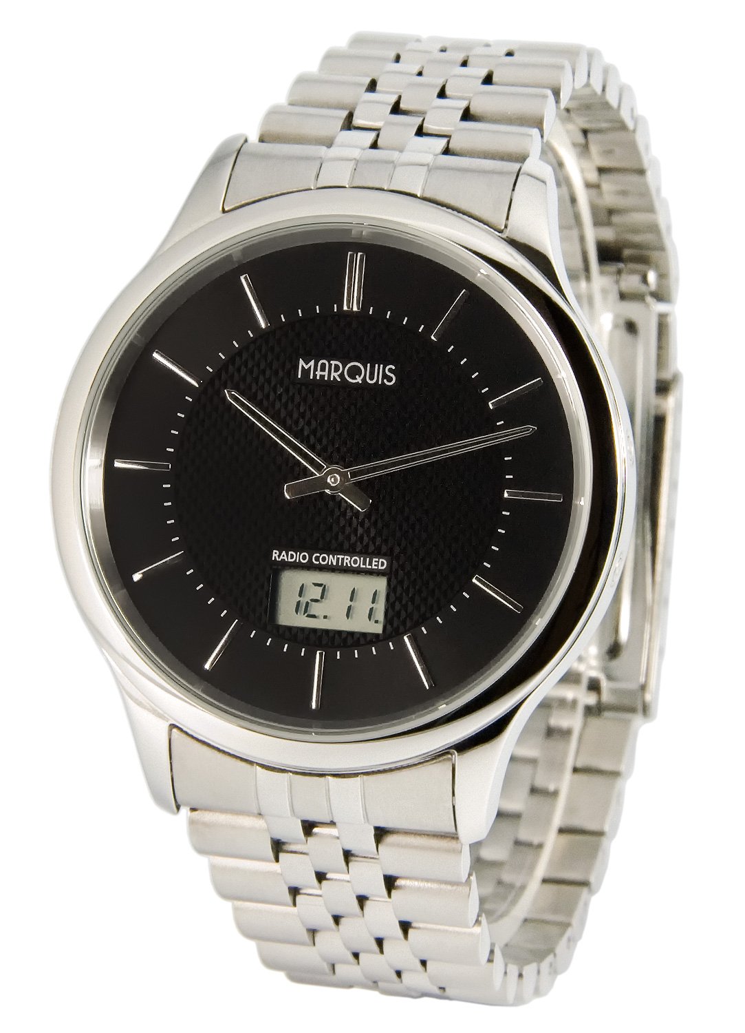 MARQUIS Elegante Herren Funkuhr (Junghans-Uhrwerk) Gehäuse und Armband aus Edelstahl 964.6322