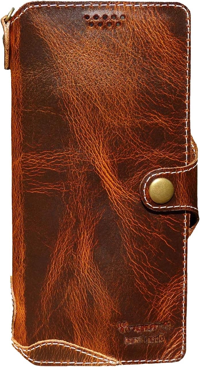 YogurtCase for Samsung Galaxy S21 Ultra 5G, Genuine Leather Wallet Handmade Cover for Samsung S21 Ultra, Dark Brown