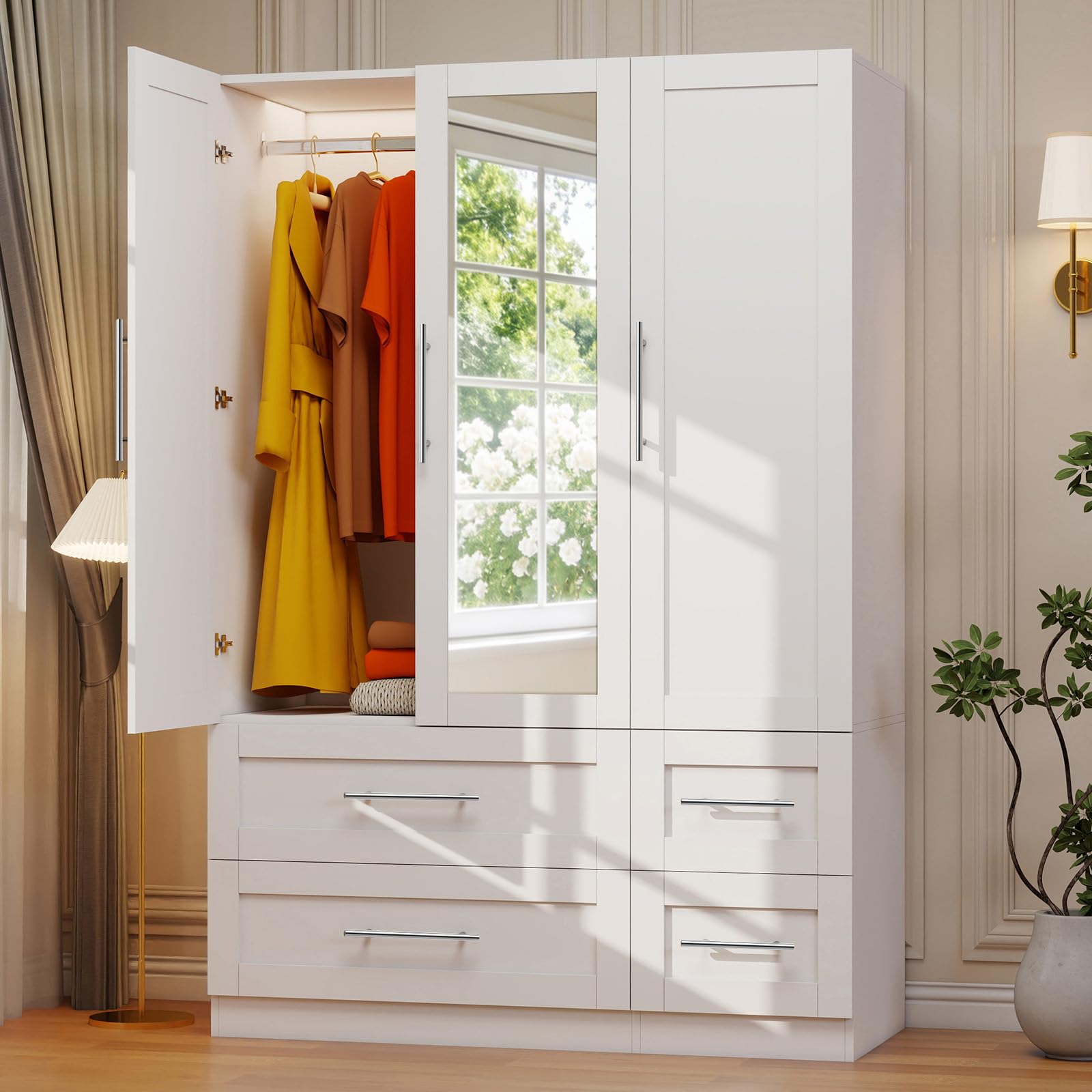 Amazon.com: secilix Wardrobe Closet with 4 Deep Drawers, Wooden