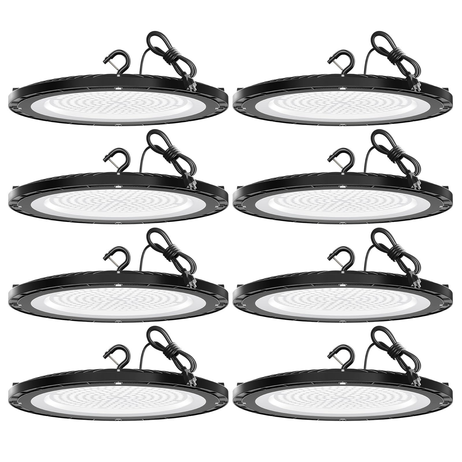 lvsdak UFO LED High Bay Lights 200W 28000LM with US Plug 5ft Cable 5000K AC100-277V High Bay LED Shop Lights Commercial Warehouse Workshop Factory Barn Garage Lighting Fixture 8 Pack