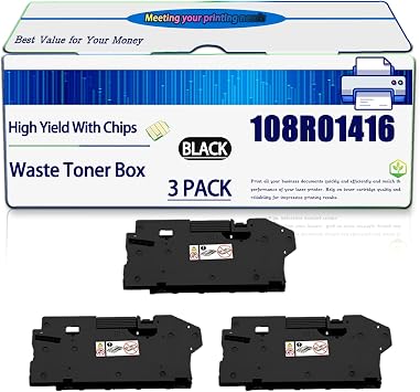 Compatible for Xerox 108R01416 Waste Toner Box Work for WorkCentre 6515 Phaser 6510 Printers, High Yield 30000 Pages, with Chip 3 Pack Black