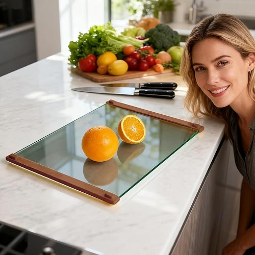 Miniatura 8 de 2 tablas de cortar de vidrio con agarre de silicona, 80% más fuerte resistencia a las roturas y resistencia al deslizamiento, sin arañazos ni