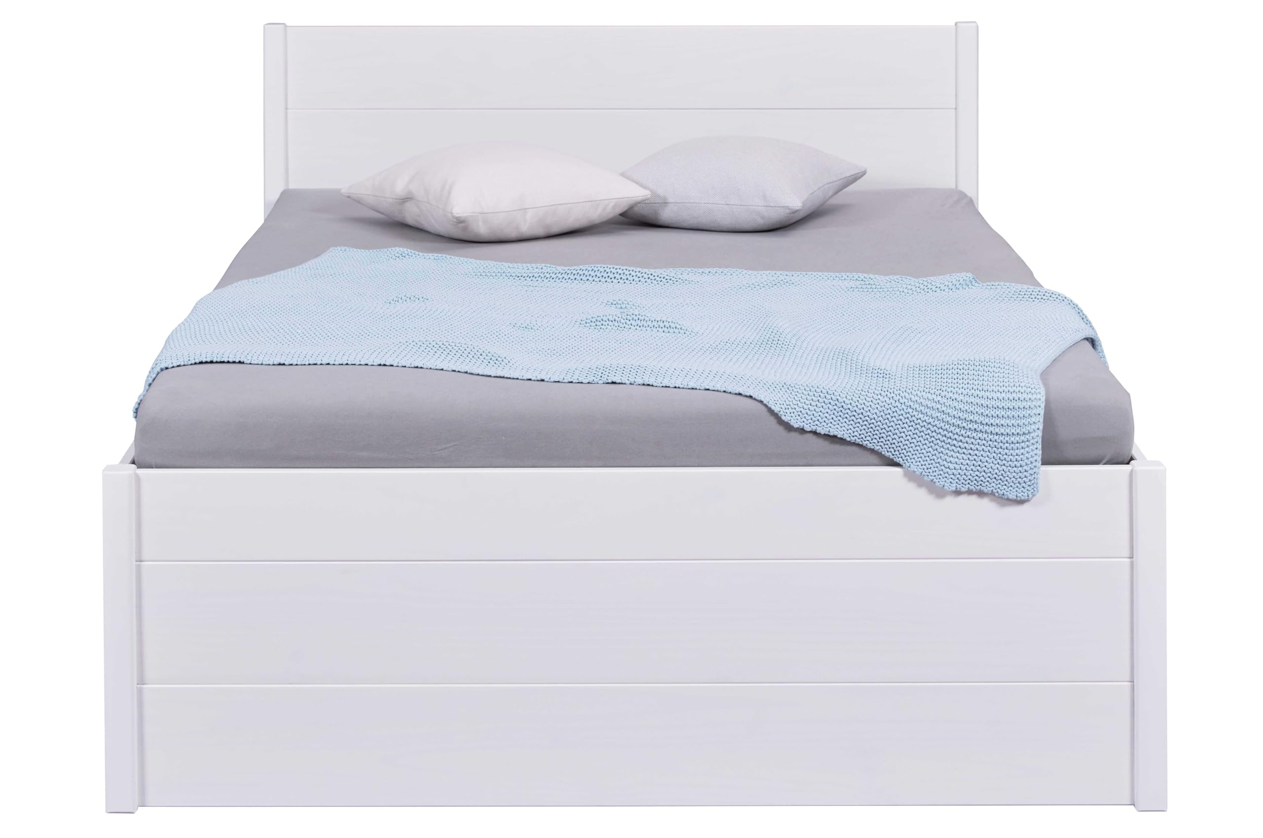 Inter Link - Bett mit Schubladen - Doppelbett 180x200 cm – Kojenbett mit Stauraum – Kiefer massivholz – 4 Schubladen und 2 Schubkasten – Inkl Lattenrost – Weiß lackiert – Efetivo 180x200cm