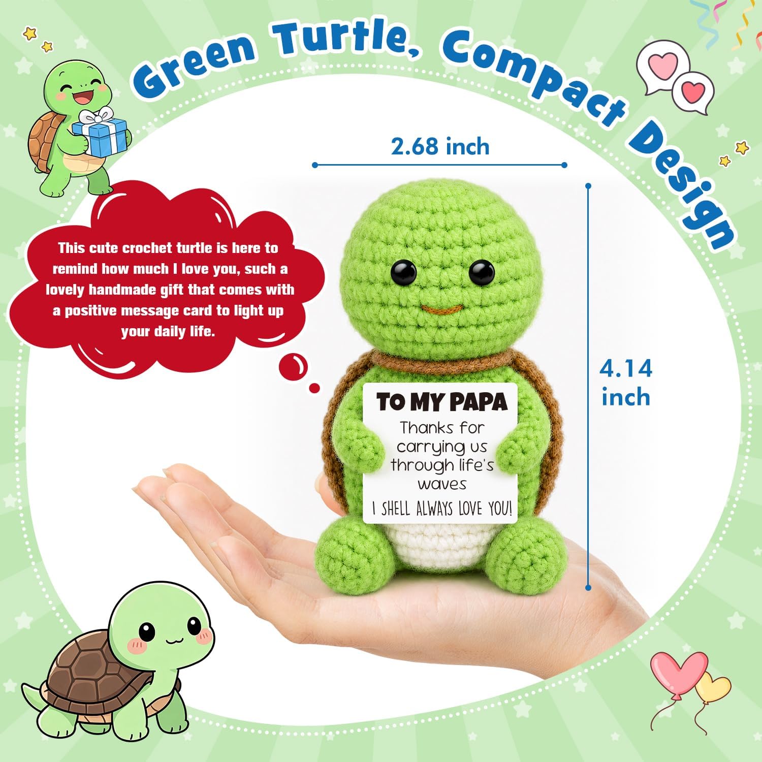 Father's Day Papa Gifts for Grandfather,Grandpa Gifts for Papa Birthday from Grandkid,Retirement Best Grandpa Gift for Granddad Fathers Day Crochet Turtle Gift from Granddaughter Grandson
