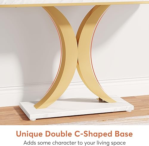 Miniatura 7 de Tribesigns - Mesa consola moderna dorada, mesa estrecha de 40 pulgadas para entrada y vestíbulo con base geométrica, mesa de acento rústica para