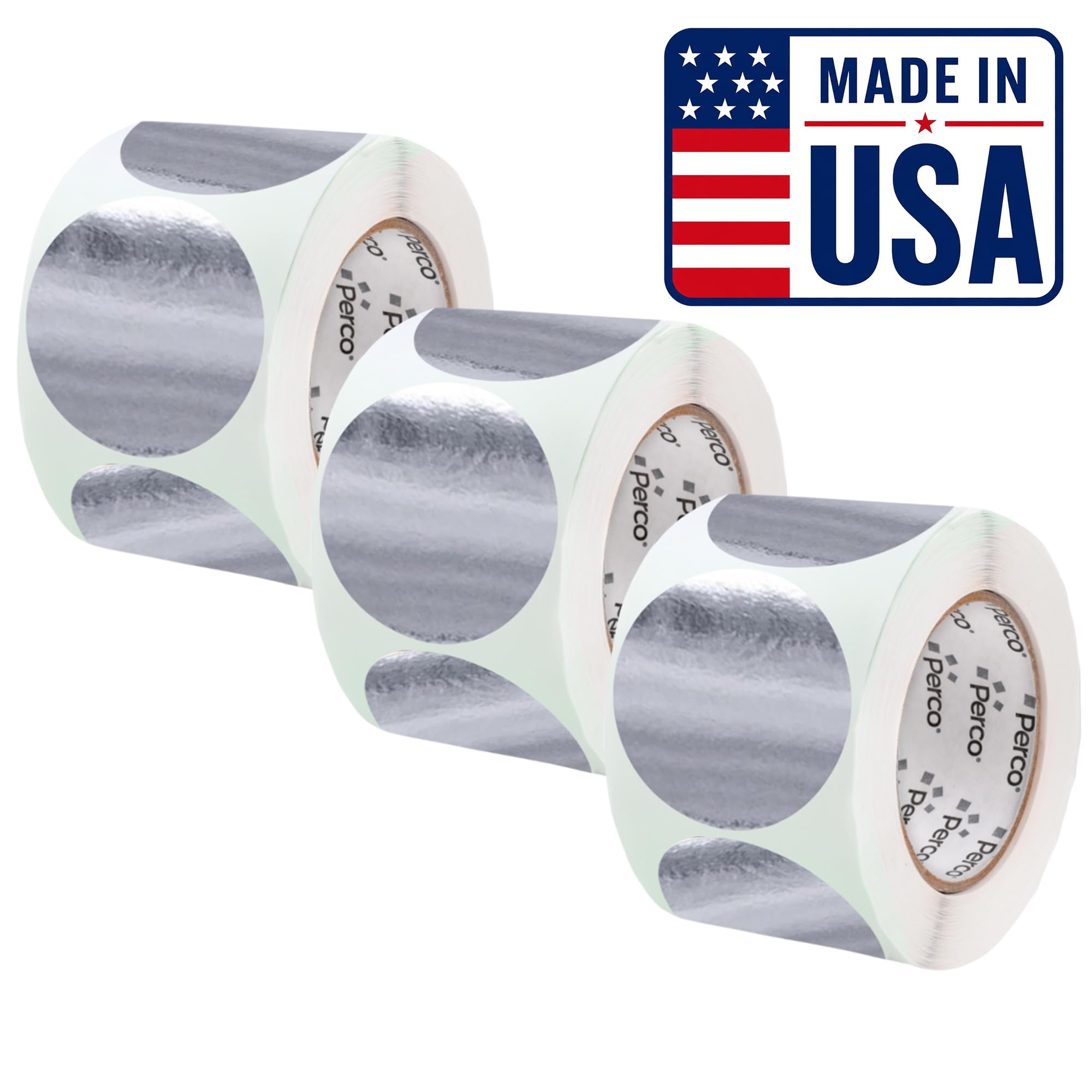 Perco Metallic Silver Perforated Round Circle Dot Sticker 4-Inch Labels — 3 Rolls, 1,200 Stickers - VIP, Priority &amp; Modern Display Labels, Event Signage &amp; Identification - Made in USA