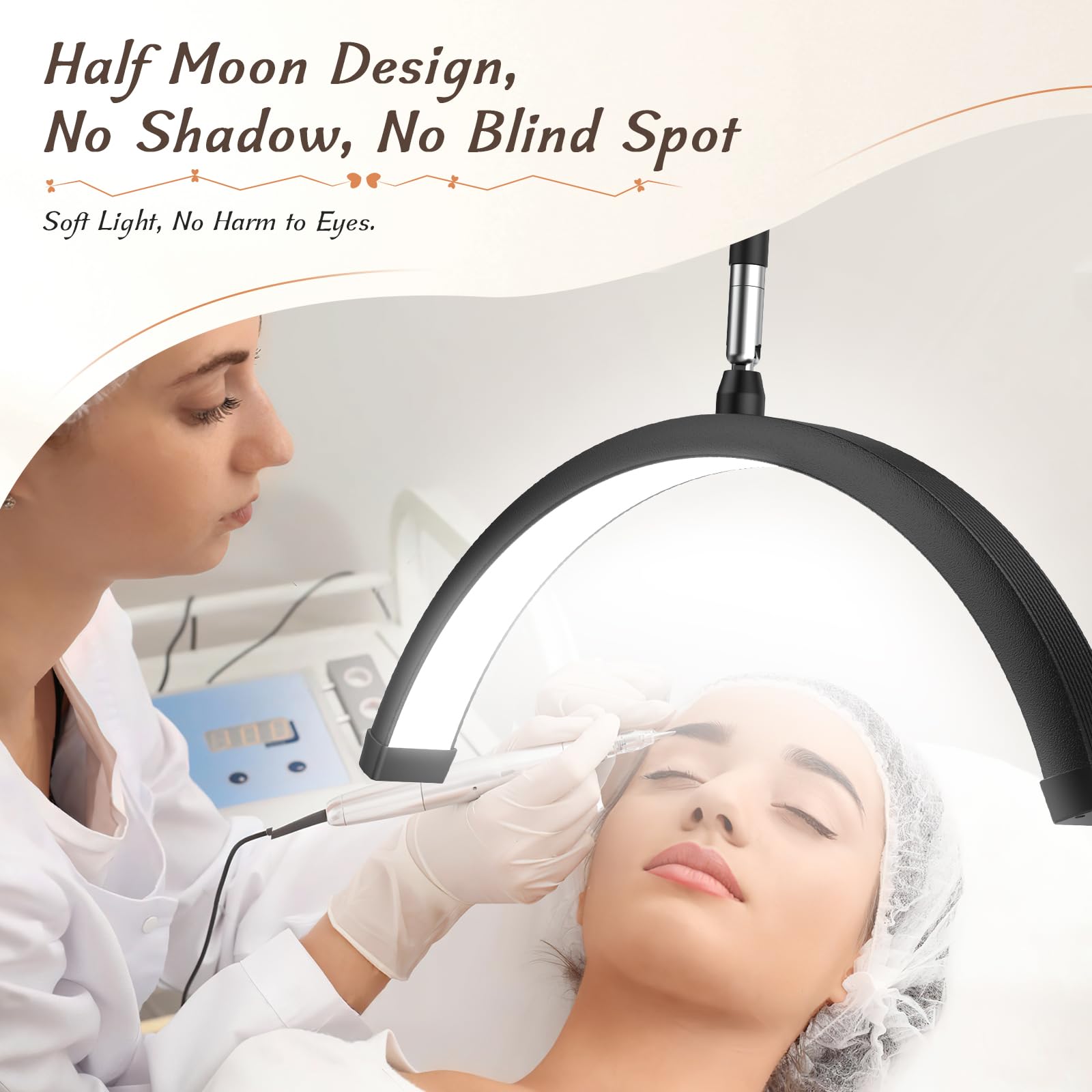 Mznoo Half Moon Light with Clamp, Adjustable Beauty and Nail Desk Lamp