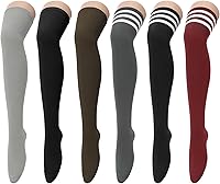 Vista 23 de Zando Paquete de 6 calcetines de algodón para mujer, por encima de la rodilla, calcetines a rayas para botas y calentadores de piernas para uso 6