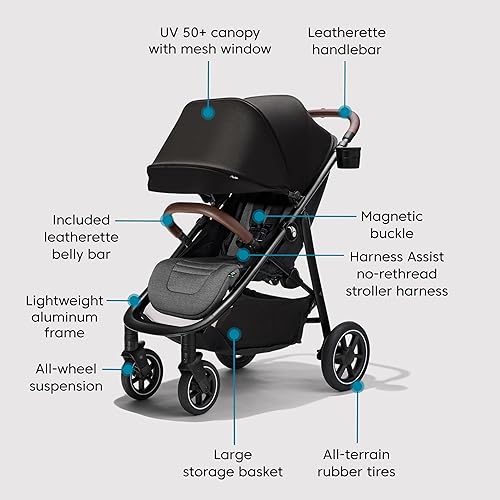 Miniatura 6 de Baby Jogger City Mini Air - Cochecito ligero color negro intenso, asiento ajustable con suspensión de ruedas todo terreno con soporte de