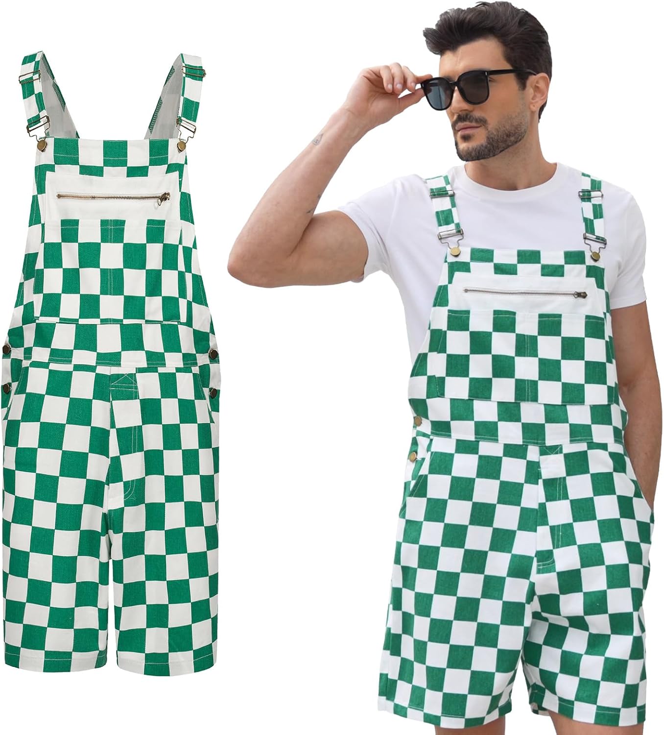 Men Overalls American Flag Overalls Checkered Overall Men Women USA Overall Game Bibs Coveralls Crotch Zipper