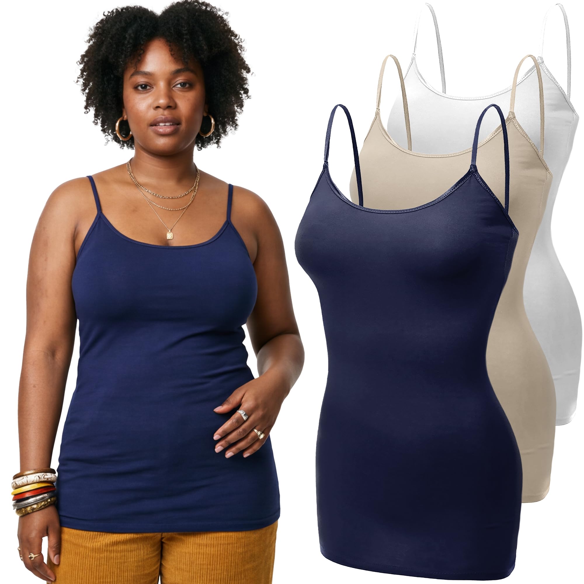 Emmalise Women's Basic Casual Long Camisole Adjustable Strap Cami Layering Top