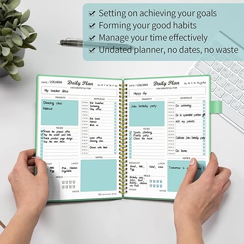 Miniatura 2 de Daily Planner Undated, To Do List Notebook with Hourly Schedule Calendars Meal, Spiral Appointment Organizers Notebook for Man/Women, Pocket,Pen