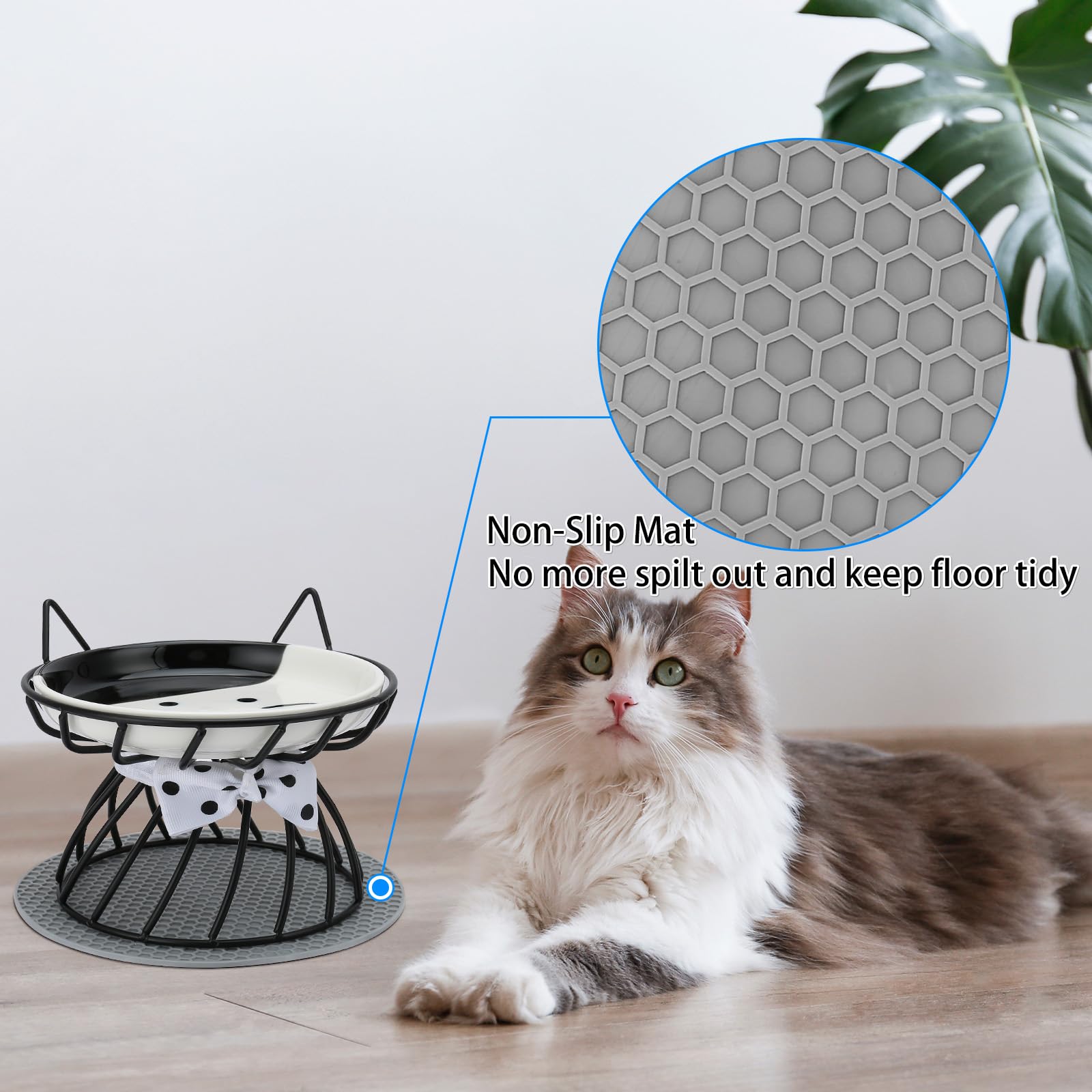4 piatti poco profondi per gatti con tappetino antiscivolo, proteggono la colonna vertebrale del gatto, la ciotola per gatti e cani di piccola taglia, ciotola rialzata per cibo per gatti con
