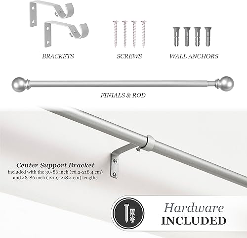 Miniatura 5 de Kenney Chelsea - Barra decorativa de cortina para ventana 58 de pulgada 28-48 pulgadas níquel cepillado