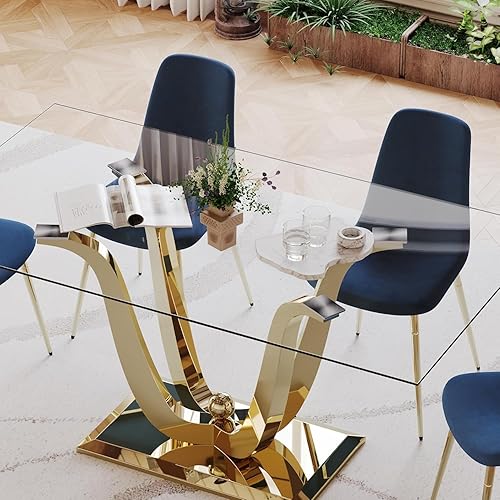 Miniatura 28 de Mesas de comedor redondas de 36 pulgadas, mesa de comedor moderna de cocina con base de metal cromado dorado, mesas de comedor redondas de vidrio