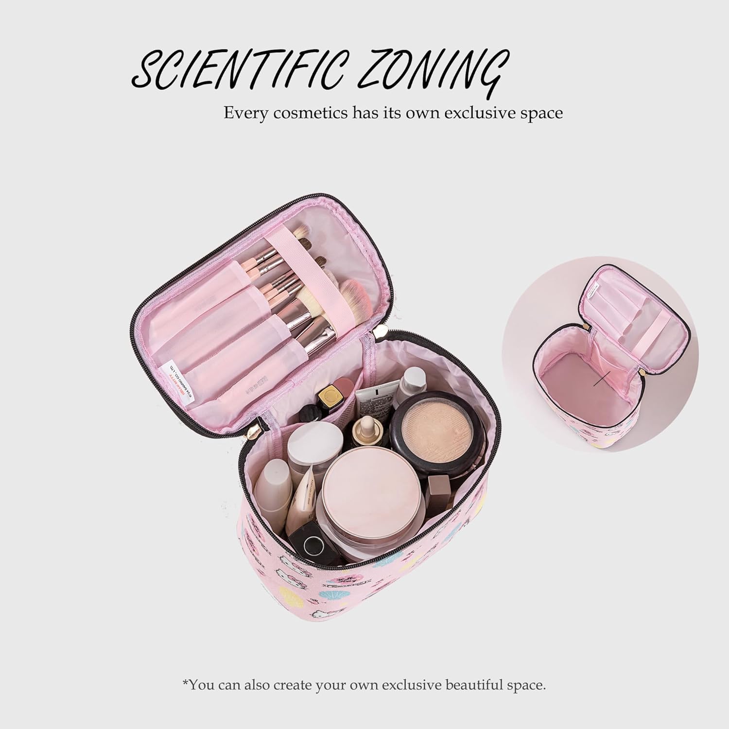 AmBealla Cosmetic Bag Large Makeup Bags Pink Travel Case with Makeup Brush Holder,Cosmetic Organizer for Women, Toiletry Bag for Skincare & Beauty Tools Sweet Cute for Girls - Image 4