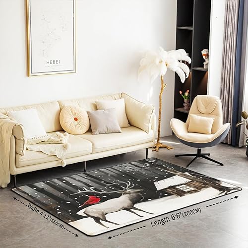 Miniatura 2 de Erosebridal Alfombra de área de Feliz Navidad para niños, cardenales rojos, alfombra de sala de estar, 3 x 5 mas, alfombra decorativa de cabaña