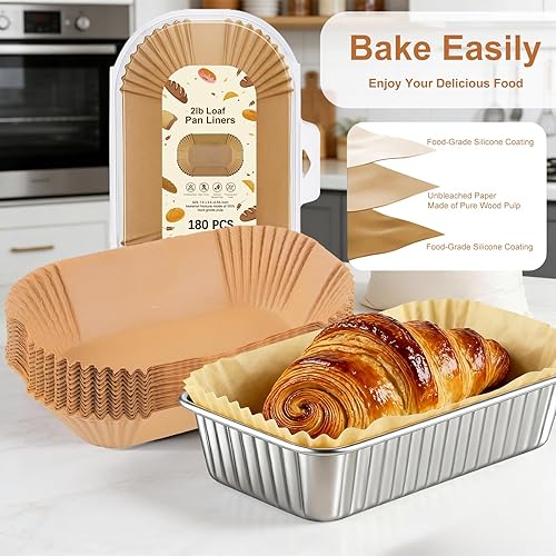 Miniatura 4 de Forros para pan para hornear pan de 9 x 5 pulgadas, 180 forros antiadherentes para pan, sartenes desechables de papel pergamino para hornear 7.9 in