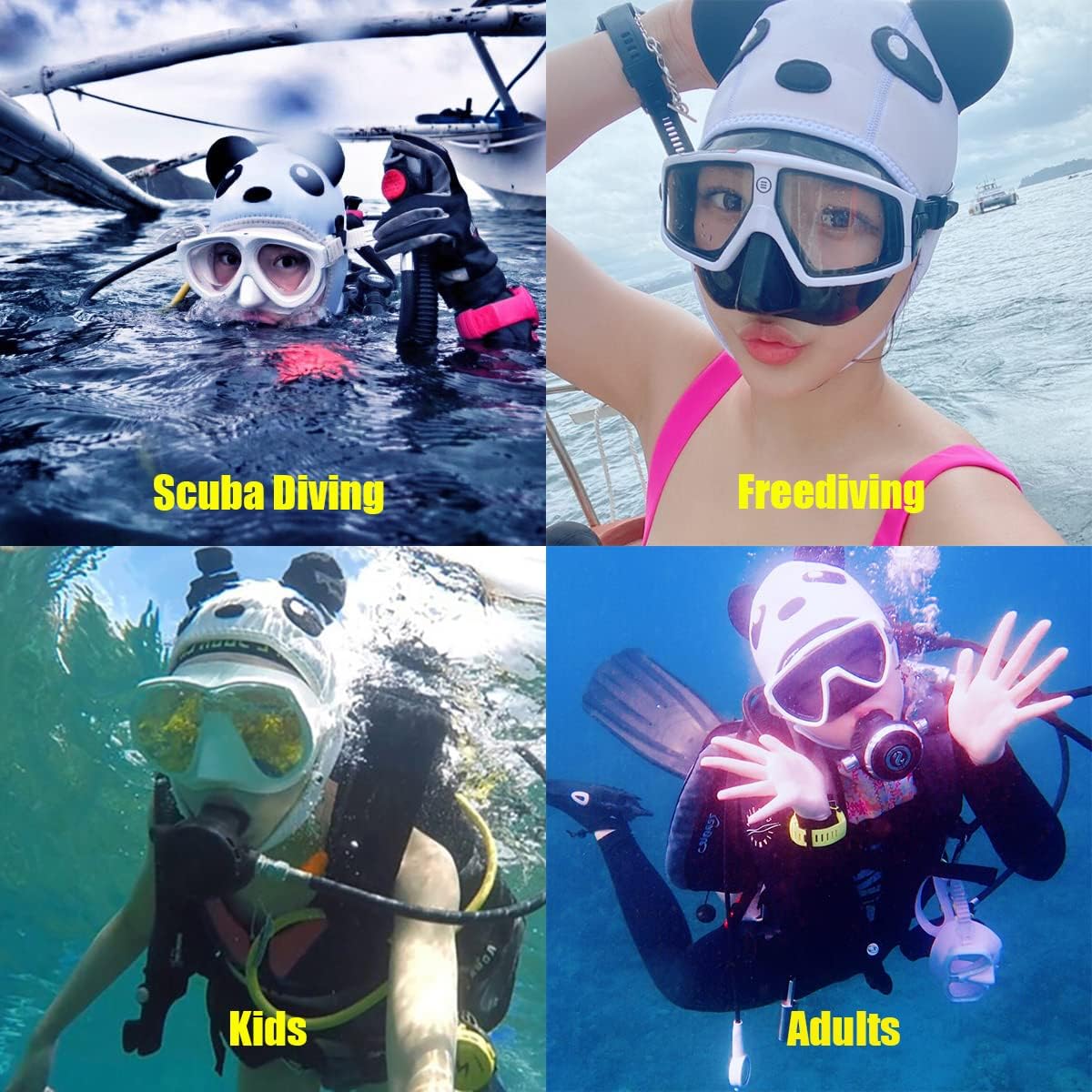 Wetsuit Hood Panda 3mm Neoprene Scuba Diving Hood for Men Women Children, Scuba Dive Cap Hat Thermal Surfing Hood with Flow Vent for Snorkeling Swimming Water Sports (Black/White) : Sports & Outdoors