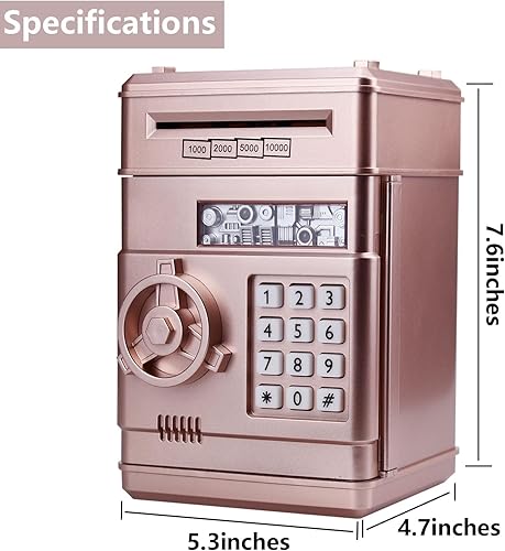 Miniatura 4 de Cabhuti ATM - Alcancía electrónica con contraseña para dinero en efectivo, caja de ahorro de dinero para niños y niñas, el mejor regalo (oro rosa)