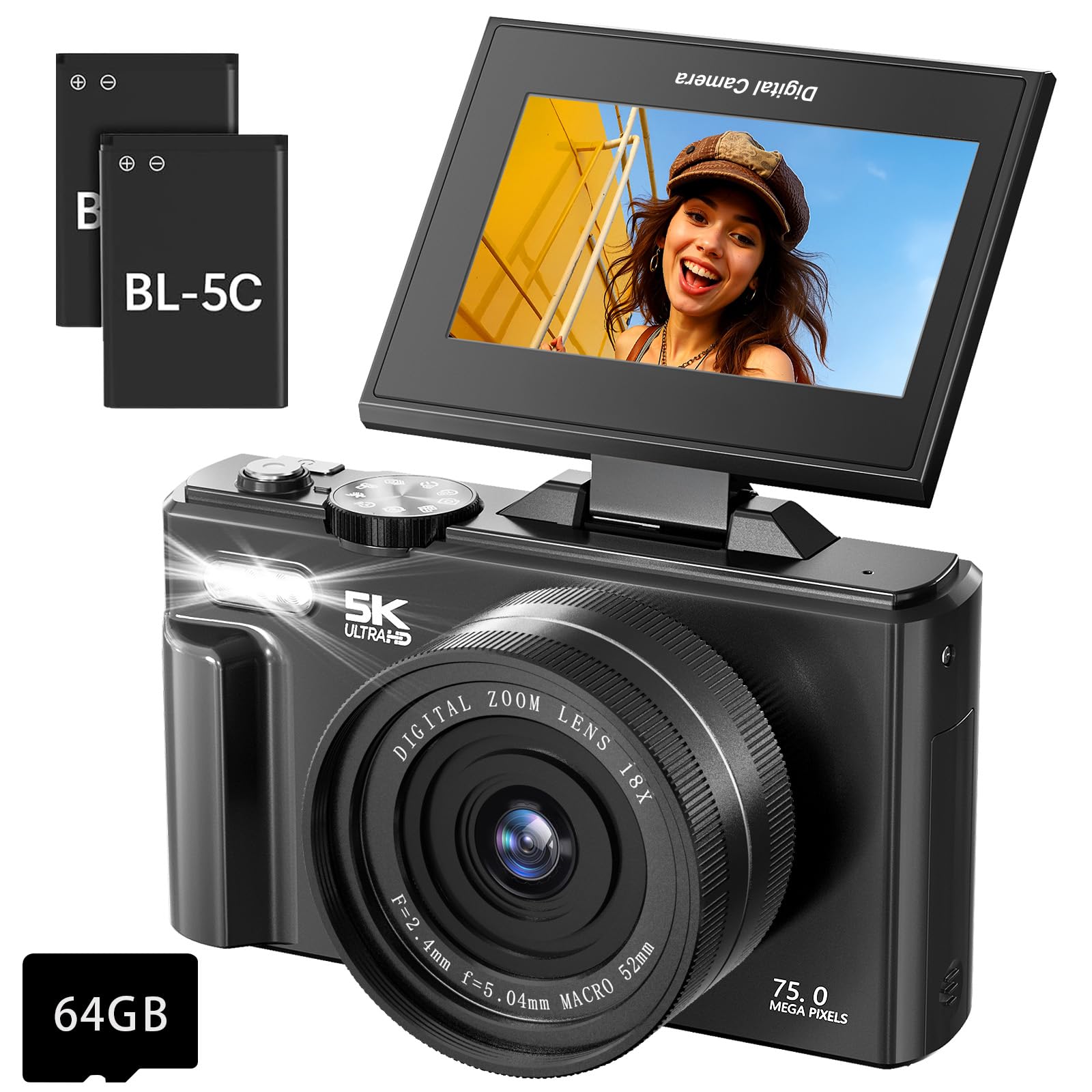 Amazon.com : 5K Digital Camera for Photography - 75MP Autofocus