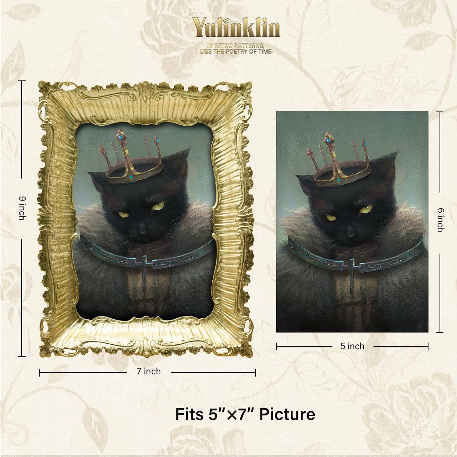 5x7 Vintage Picture Frame, Antique Gold Gothic Ornate Baroque Style Photo Frame with Glass, Ideal for Dark Fantasy Art, Retro Tabletop & Wall Hanging Home Decor